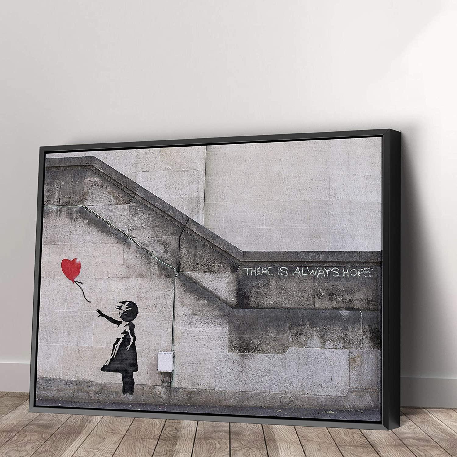 Amk Wood Banksy Balloon Girl There is Always Hope Canvas Art Wall Art Home Decor - Various Sizes (40in x 60in Gallery Wrapped)