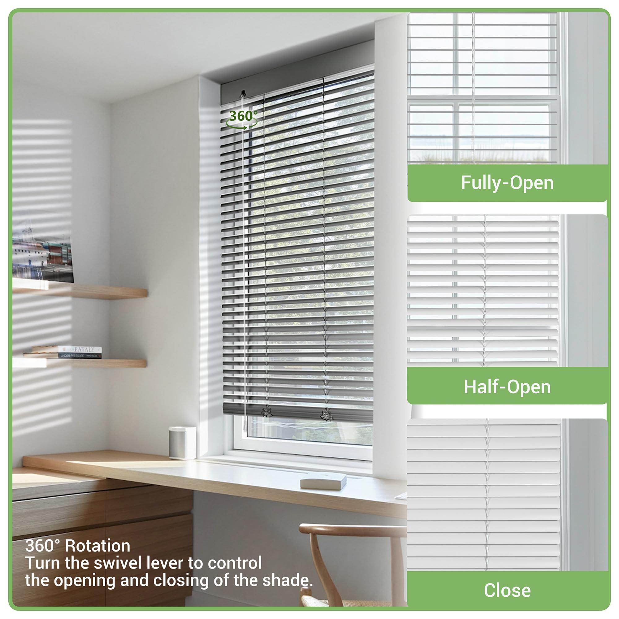 Boolegon Boolegon Aluminum Mini Blinds Cordless Venetian Blind New 1 Inch Metal Slat Horizontal Blinds Anti-UV Waterproof Venetian Windows Blind for Office Home, Smoky Gary, 49" W x 48" H