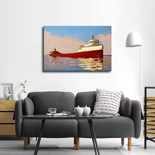 ErdbaR Edmund Fitzgerald Ship Painting Poster Canvas Wall Art Modern Home Room Mural Decoration (08x12inch-No Framed)