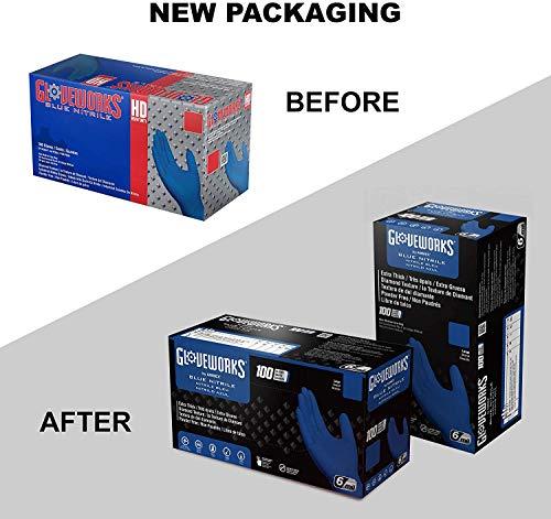 GLOVEWORKS GLOVEWORKS HD Royal Blue Nitrile Industrial Disposable Gloves, 6 Mil, Latex-Free, Raised Diamond Texture, Large, Box of 100