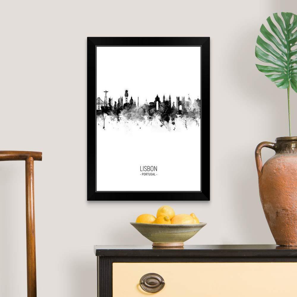 CANVAS ON DEMAND Lisbon Portugal Skyline Black Framed Art Print, Artwork