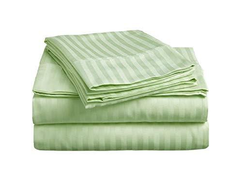 Shreem Linen Waterbed Sheets Super Single Size Attached Waterbed Sheets 100% Egyptian Cotton 600-Thread Count 4 Piece Sheet Set 15\" Deep Pocket Attached Waterbed Sheet Set in Stripe (Sage, Super Single)