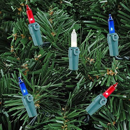 Novelty Lights Novelty Lights 100 Light Red/White/Blue Christmas Mini String Light Set, Green Wire, Indoor/Outdoor UL Listed, 50' Long