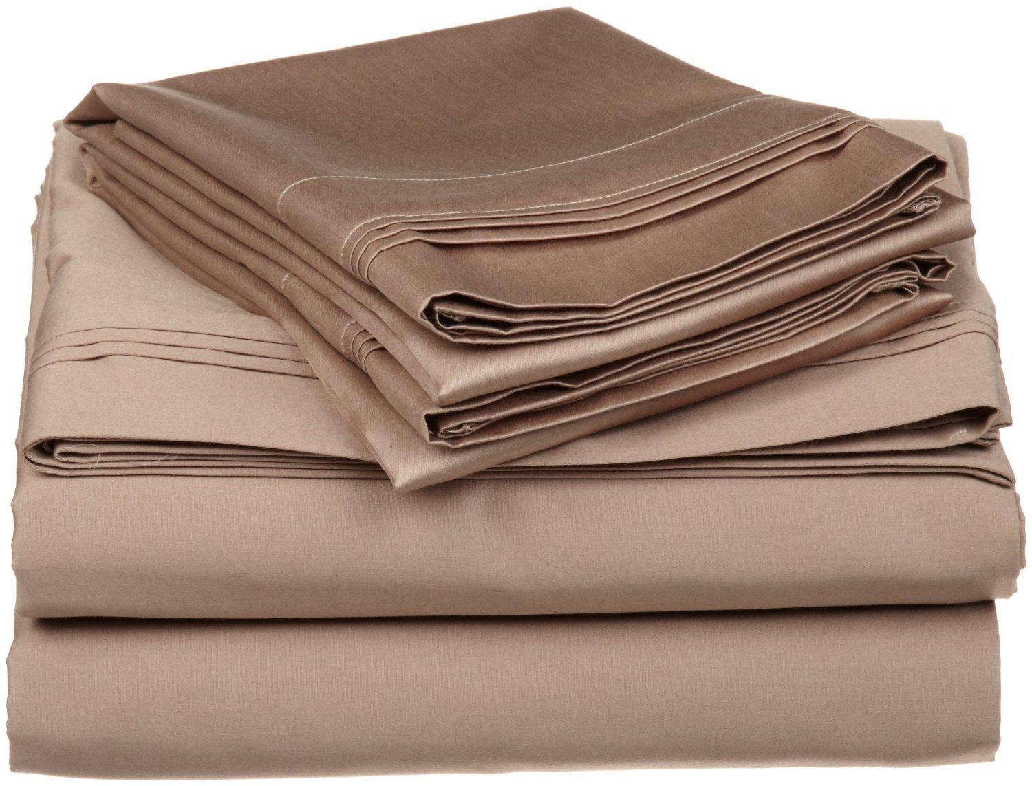 Elf Linen Elf Linen Luxurious 1500 Thread Count Italian Finish 100% Egyptian Cotton 4-Piece Bed Sheet Set, Queen, Taupe Solid Pattern (Fits Mattress Up to 10-12\" Deep Pocket)