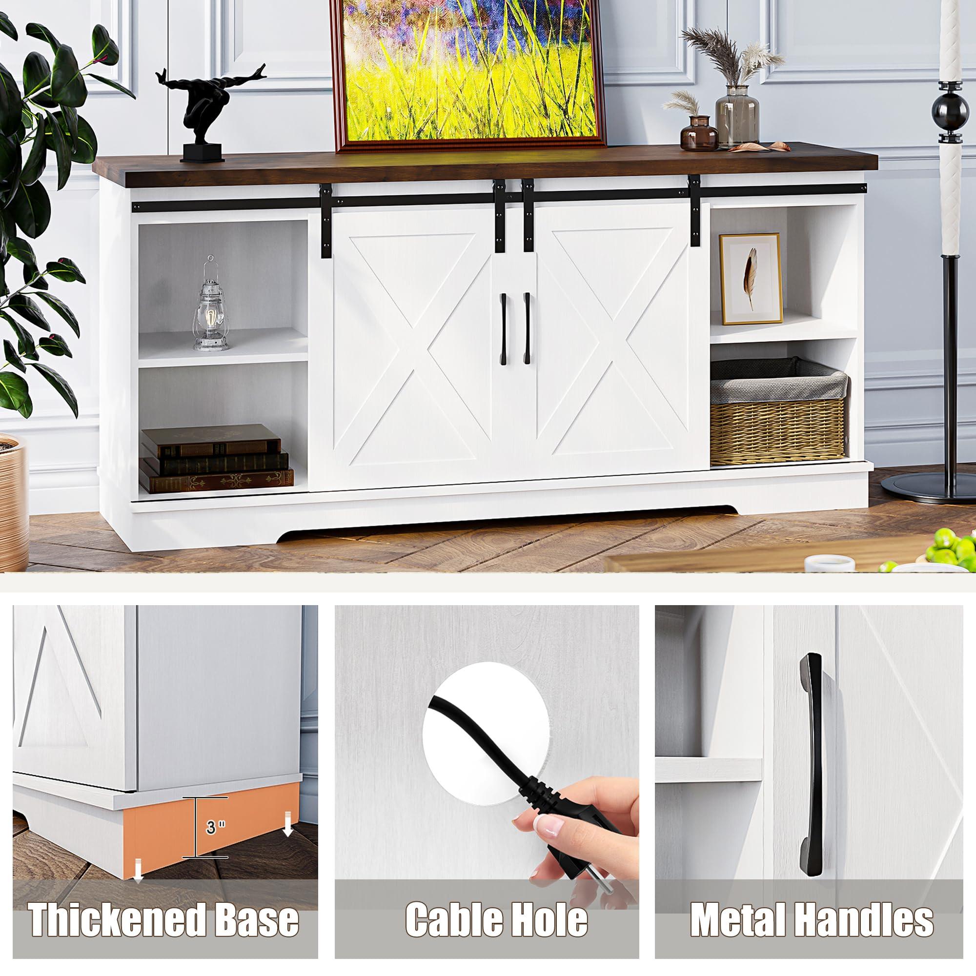 IDEALHOUSE IDEALHOUSE Farmhouse TV Stand, Entertainment Center for 65 Inch TV Media Console Cabinet, Barn Doors TV Stand with Storage and Shelves, Modern TV Console Table Furniture for Livingroom (White)