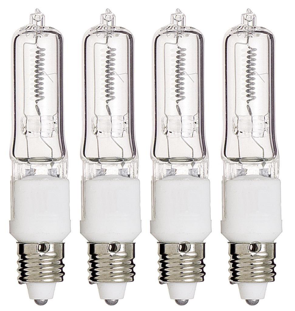 KOR Pack of 4 – 100 Watt JDE11 Halogen candelabra bulb – 100W T4 120V Light Bulbs-Clear Finish -E11 Mini-Candelabra Base T4 Bulb–Dimmable-Warm White– Q100CL/MC, for Chandeliers, Pendants, Cabinet Lighting