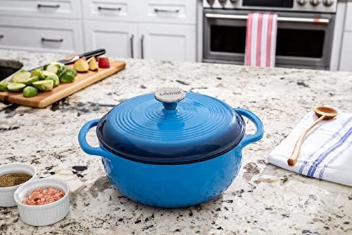 Lodge Lodge 4.5 Quart Enameled Cast Iron Dutch Oven with Lid Dual Handles Oven Safe up to 500 F or on Stovetop - Use to Marinate, Cook, Bake, Refrigerate and Serve Caribbean Blue