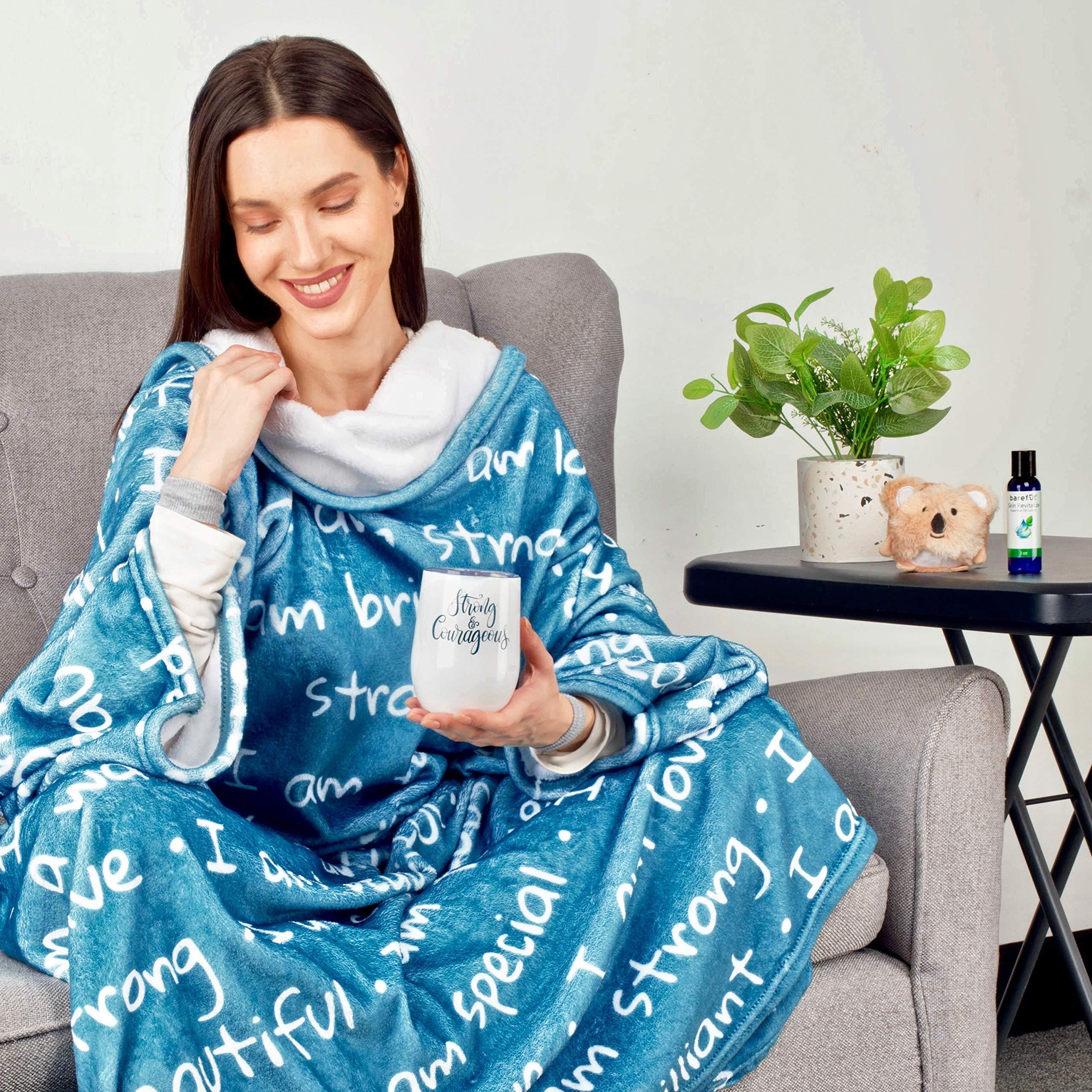 VICTORIAGRACES Luxury Self Care Package Gifts for Women, Cancer, Chemo, Sick, Get Well Soon Set, Feel Better, Sympathy, Friend, Hospital, Birthday, Comfort Basket, Words of Affirmation Blanket