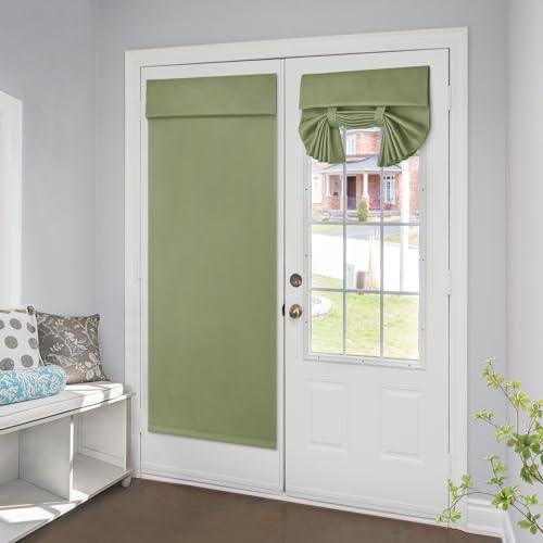 HOMEIDEAS HOMEIDEAS 100% Blackout French Door Curtains, Privacy Door Curtains for Window, 26 X 68 Inch Room Darkening Blinds, Thermal Insulated Window Shades for Bedroom, 1 Panel, Sage Green