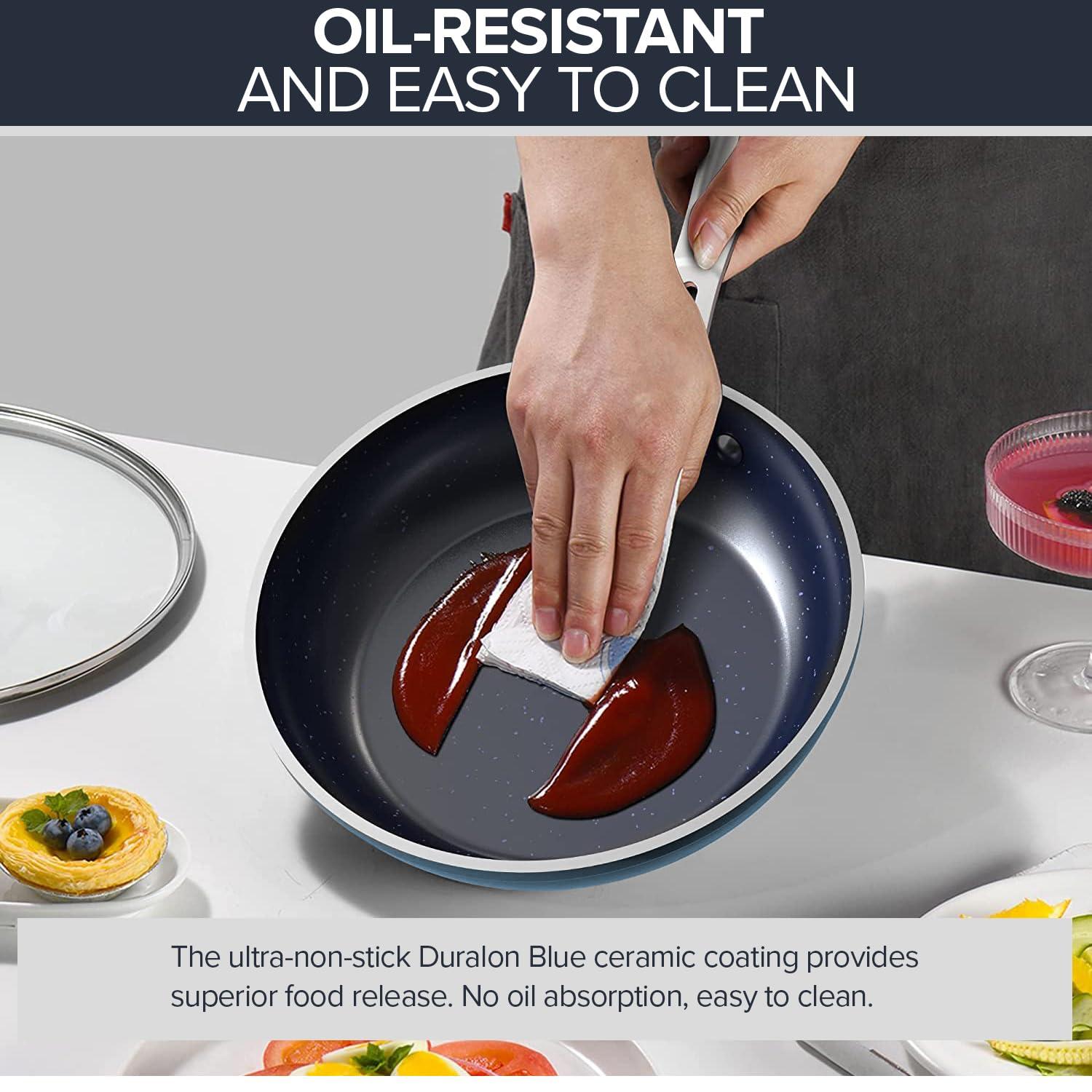 Nuwave Nuwave 7pc Cookware Set Healthy Duralon Blue Ceramic Nonstick Coated, Diamond Infused Scratch-Resistant, PFAS Free, Oven Safe, Induction Ready & Evenly Heats, Tempered Glass Lids & Stay-Cool Handle