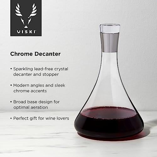 Viski Viski Harrison Wine Decanter and Stopper, Glass Pitcher for Red and White Wine, Wine Carafe, Perfect for wine Lovers, Chrome Rimmed, Set of 1, 60oz