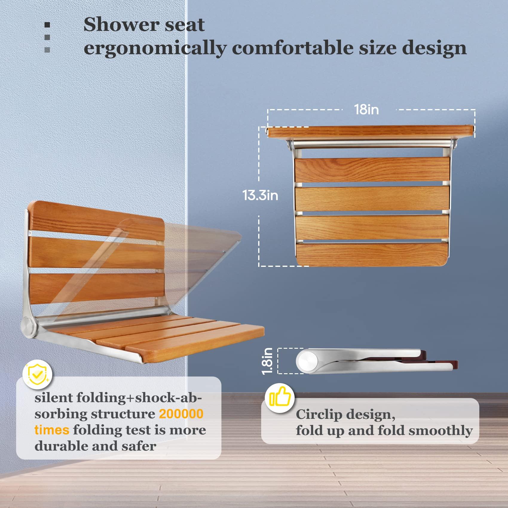 Flngr Folding Teak Shower Seat Wall Mounted,Fold Down Shower Seat,Foldable Shower Bench,Home Care Teak Shower Seat Bench for Inside Shower,Folding Shower Seat Bench,Wall Mount Shower Seat for Christmas