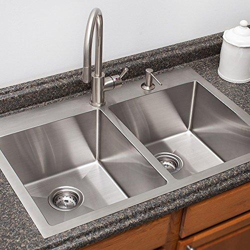 FRANKE Franke HF3322-2 Vector 33" Dual Mount Double Bowl 2-Hole Kitchen Sink, Stainless Steel