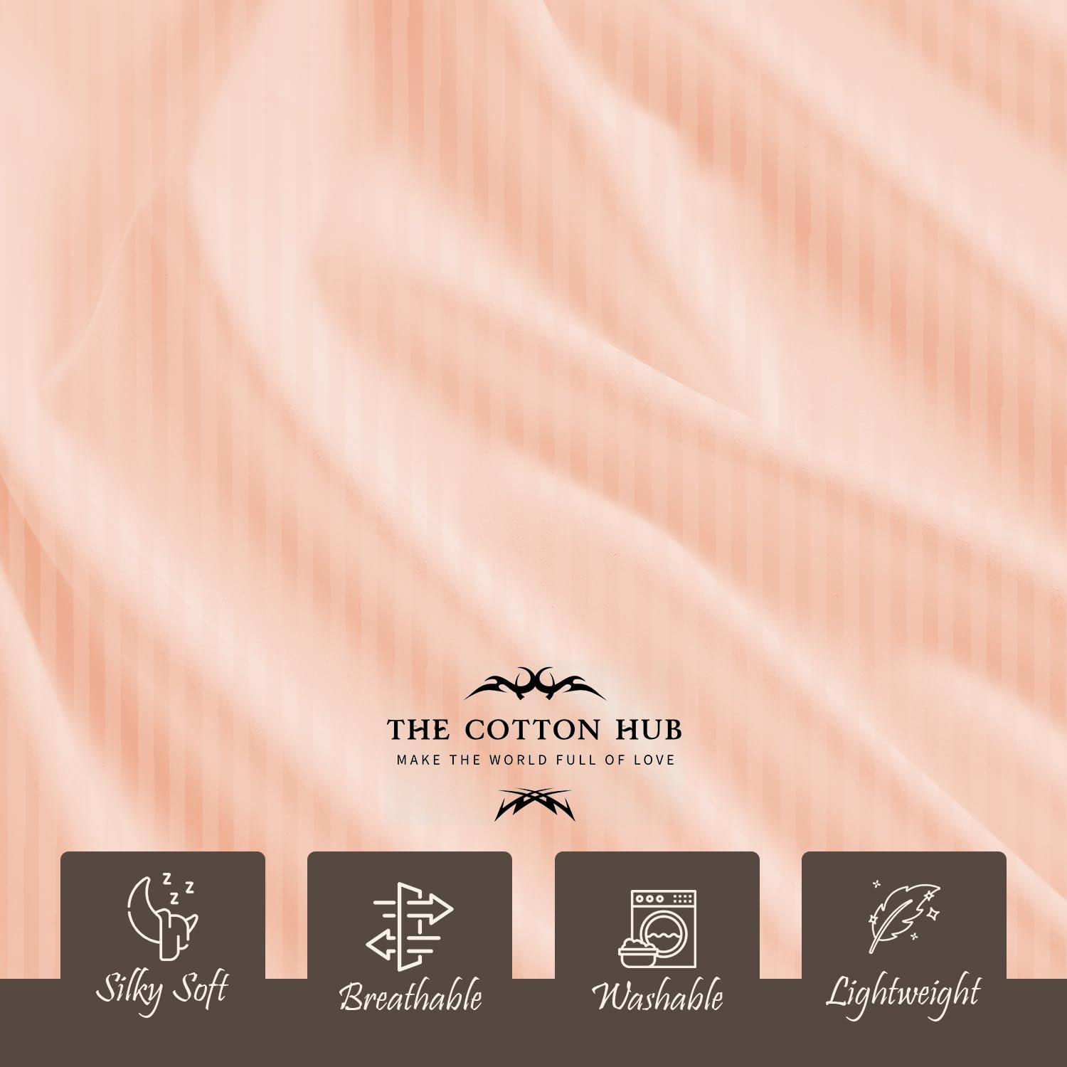 The Cotton Hub Cal-King Size 4-Piece Sheet Set 600 Thread Count Premium Soft Combed Cotton Bed Sheets fits up to 14-16 inch Deep Pocket (Stripe, Peach)