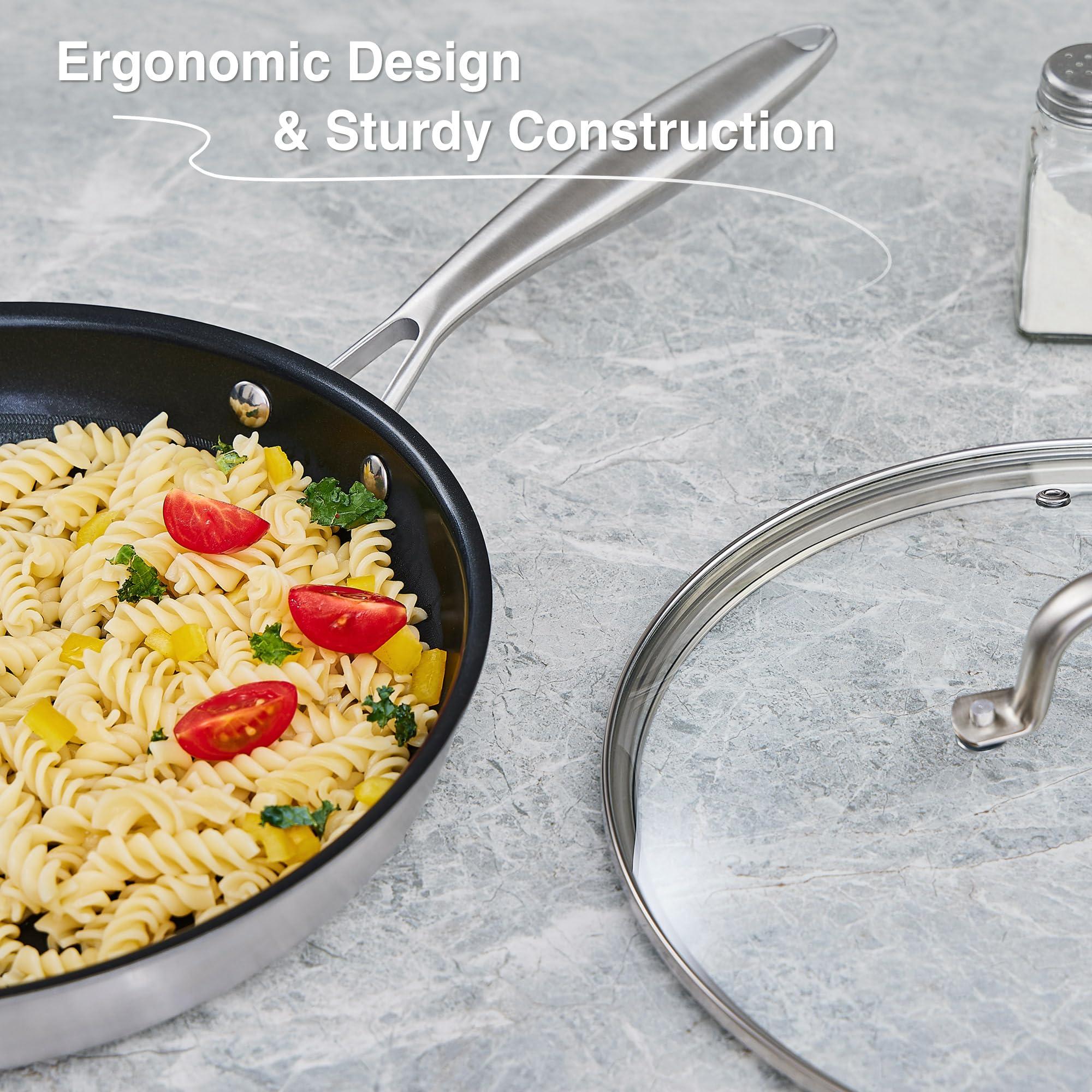 Leetaltree Leetaltree 12 Inch Frying Pan, Whole body Tri-Ply Stainless Steel Skillet for Gas Electric Induction Ceramic Stoves and Oven