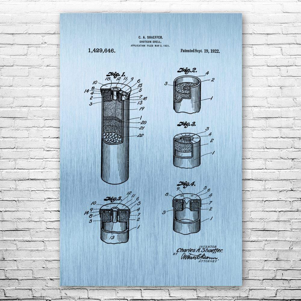 Patent Earth Shotgun Shell Poster Print, Gun Blueprint, Shooting Range Art, Hunter Gift, Gun Club Decor, Policeman Gift, Patent Print Blue Steel (24 inch x 36 inch)