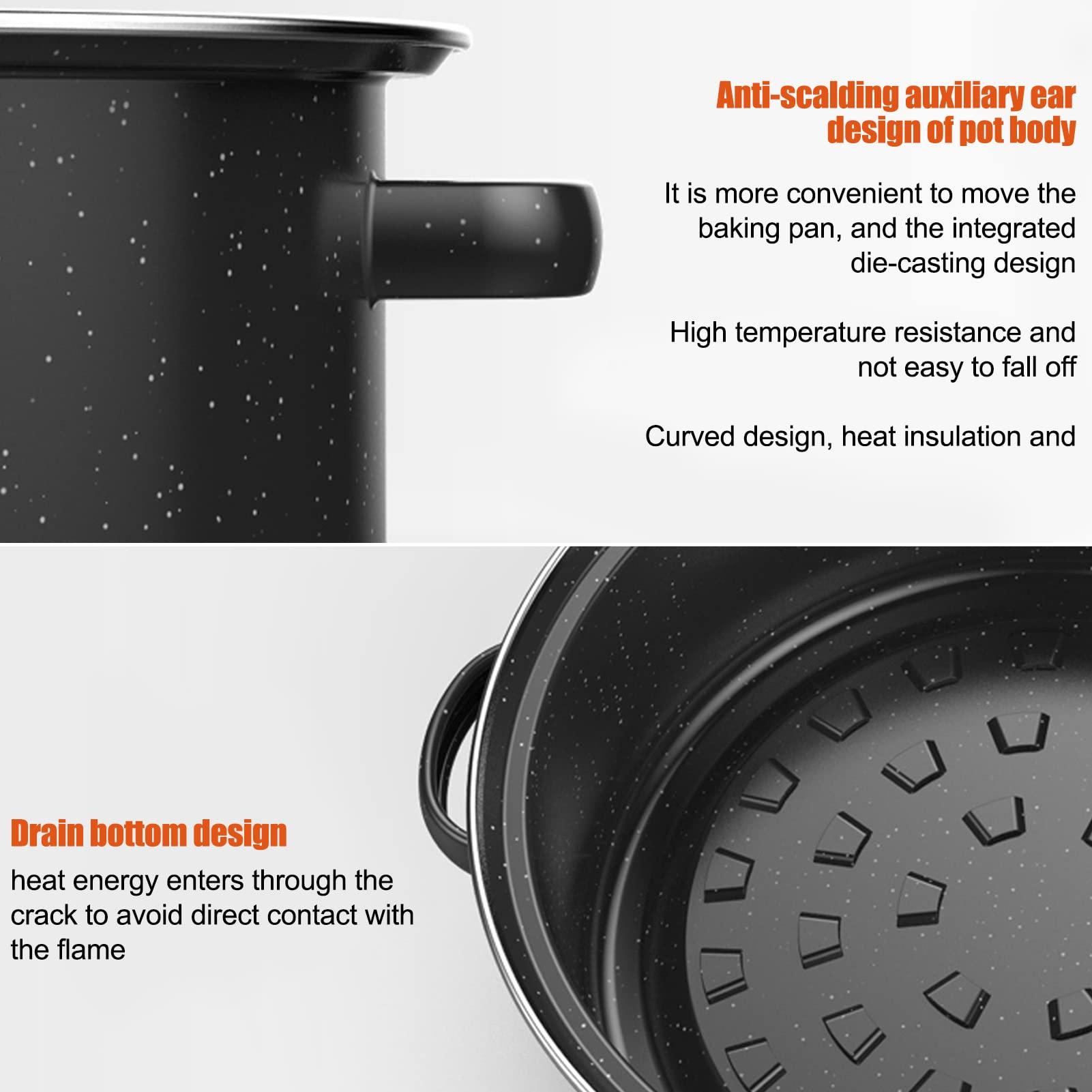 lvifloae Roasting Pan with Lid Round Roaster Speckled Black Enamel on Steel Circular Spot Finish Non Stick Pot 28cm For Household Kitchen 2.5 lb. CapacityThe bottom has exhaust holes