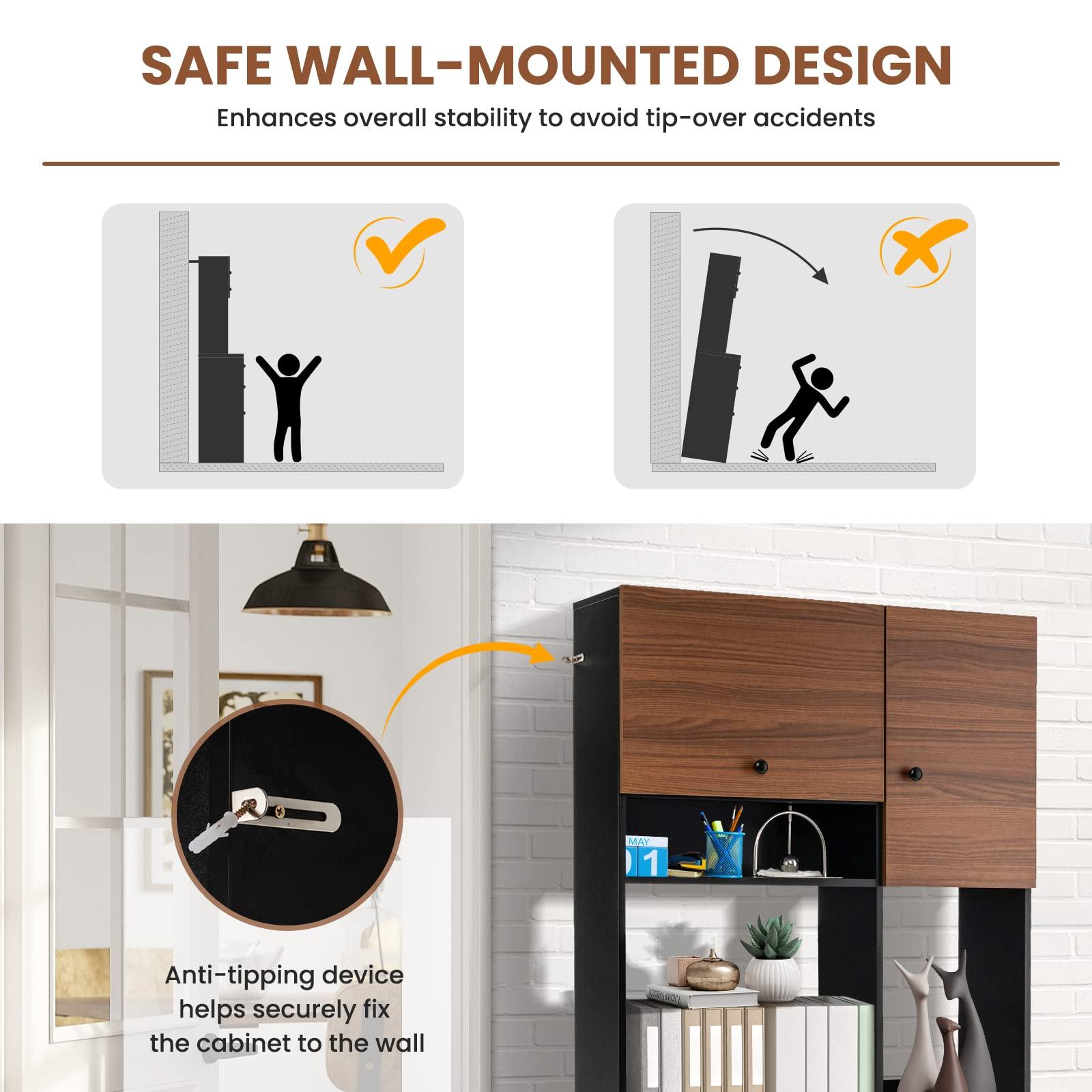 LOKO LOKO 71 Tall Kitchen Pantry Storage Cabinet, Freestanding Buffet Hutch with Doors, Adjustable Shelves, 3 Drawers and Microwave Stand, Kitchen Hutch for Dining Room, Living Room (Walnut)