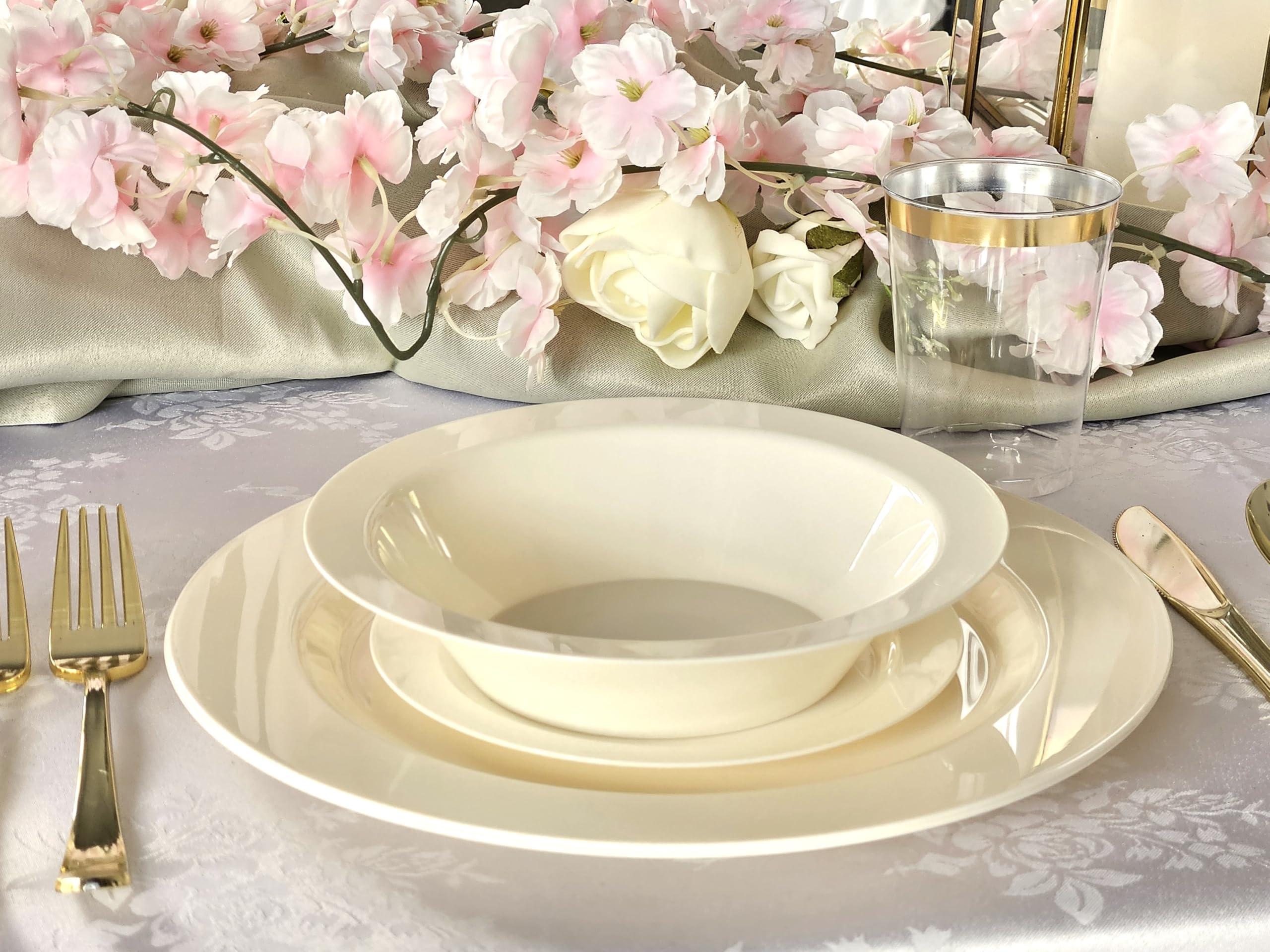 OCCASIONS FINEST PLASTIC TABLEWARE \" OCCASIONS \" 120 Plates Pack, Heavyweight Disposable Wedding Party Plastic Plates (6.25\'\' Dessert/Bread Plate, Plain Ivory)