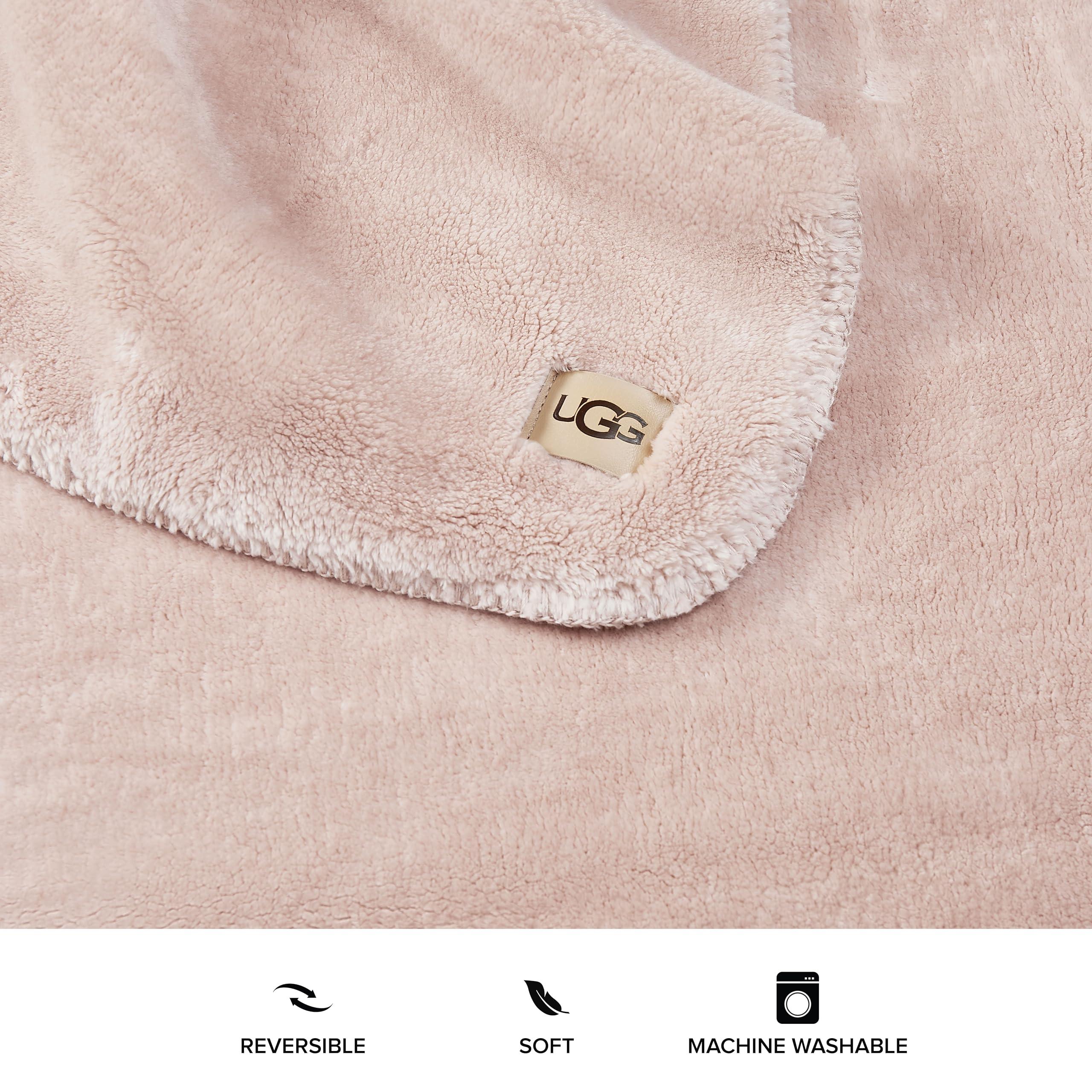 UGG UGG Whitecap Plush Throw Blanket Fleece Lightweight Soft Cozy Throw for Couch Luxury Home Decor for Living Room Machine Washable Hypoallergenic Flannel Blankets, 50-inch x 70-inch, Light Pink Quartz