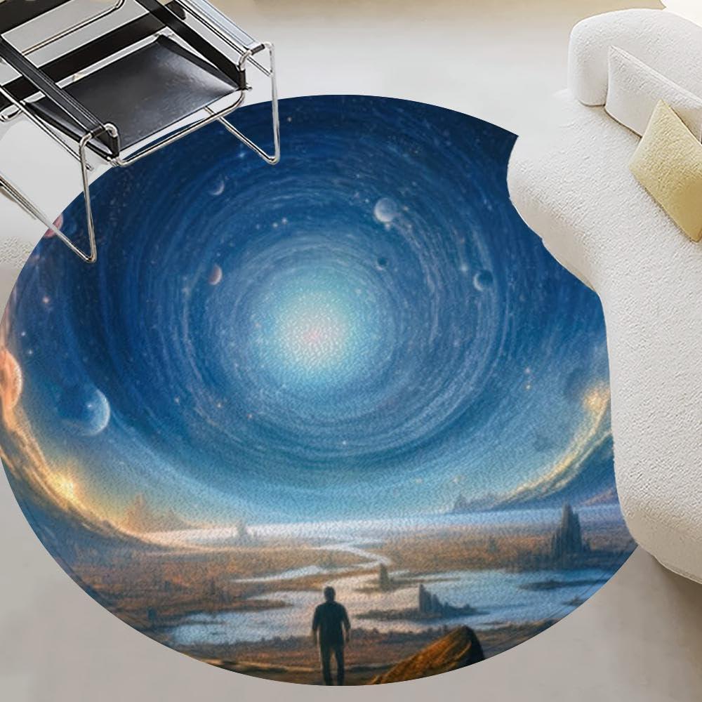 ZaCosy Round Rug 4ft Circle Area Rug Depiction a Space Explorer Standing Alone a Foreign Planet observing Carpet Washable Small Round Rugs for Bedroom Aesthetic Bathroom Laundry Living Room Kitchen Outdoor