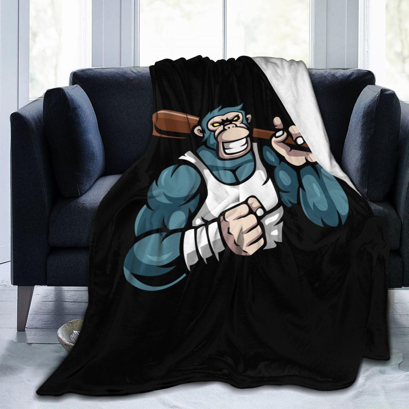 LIFANGMI Overbearing Monkey with Baseball Bat Throw Blanket for Couch Super Soft Cozy Chair Bed Blanket 40\"x30\" Flannel Throw Blankets
