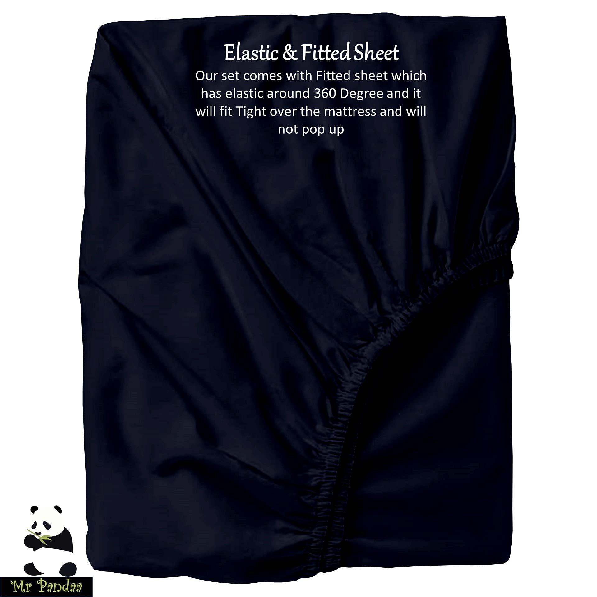 Mr Pandaa 100% American Supima Cotton 1000 Thread Count Sheet Set, Ultra Crisp, Sateen Weave Smooth Finish Plush Hotel Collection, 24\" Deep Pocket, Breathable & Fade Resistant-Full Extra Long-Navy Blue