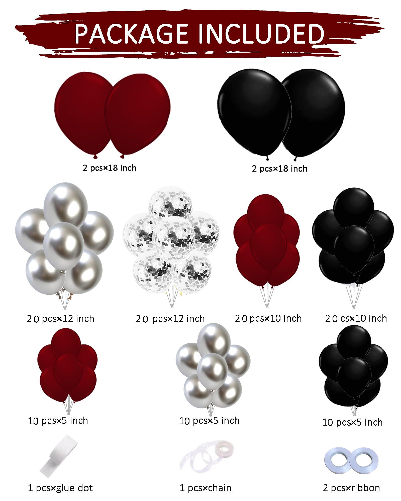Qian\'s Party Graduation Party Decorations Maroon Black 2024/Burgundy Black Graduation Decorations Class of 2024/Burgundy Black Balloons/114Pcs Burgundy Silver Black Balloon Birthday Wedding/Maroon Black Birthday