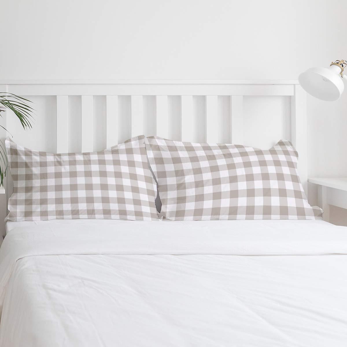 Chic D Bedding Duvet Covers Set 3 Piece Set, Beige Brown Plaid Queen Duvet Cover and 2 Pillow Cases Set, Farmhouse Buffalo Check, All Season Microfiber Reversible Bedding