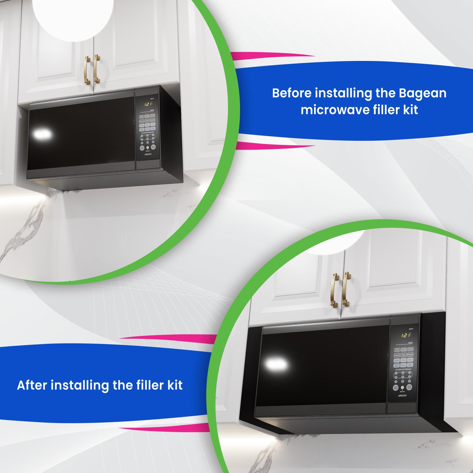 Bagean Microwave Filler Kit 2.95W Black Microwave Trim Kit Replaces Whirlpool W10164739 - Universal Microwave Trim Kit Fits Most Brands - Fills Over The Range Oven Cabinet Gap - 10.75D x 17.25H