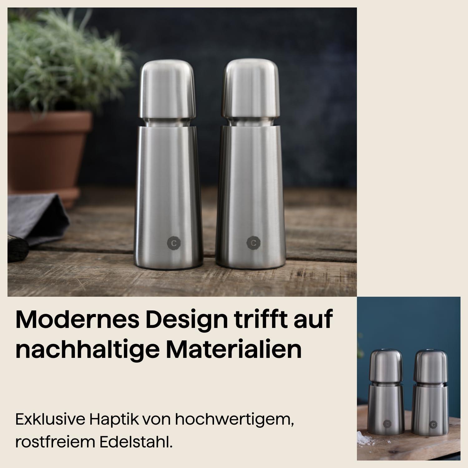 CrushGrind - the original ceramic mechanism CrushGrind Stockholm Salt- or Pepper Grinder with patented ceramic grinder (110mm, Stainless Steel, 1 Pack)