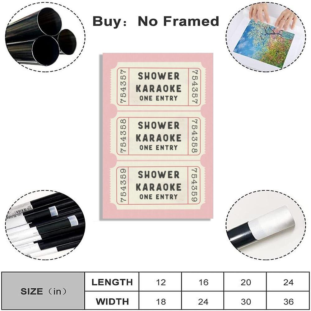 WHQethrial Funny Shower Karaoke Ticket Print Bathroom Canvas Poster for Bathroom Decor, Retro Pink Toilet Wall Art, Cute Bath Decor, Aesthetic Bathroom Art, Guest Bathroom Canvas Wall Art 8x12inch Unframed