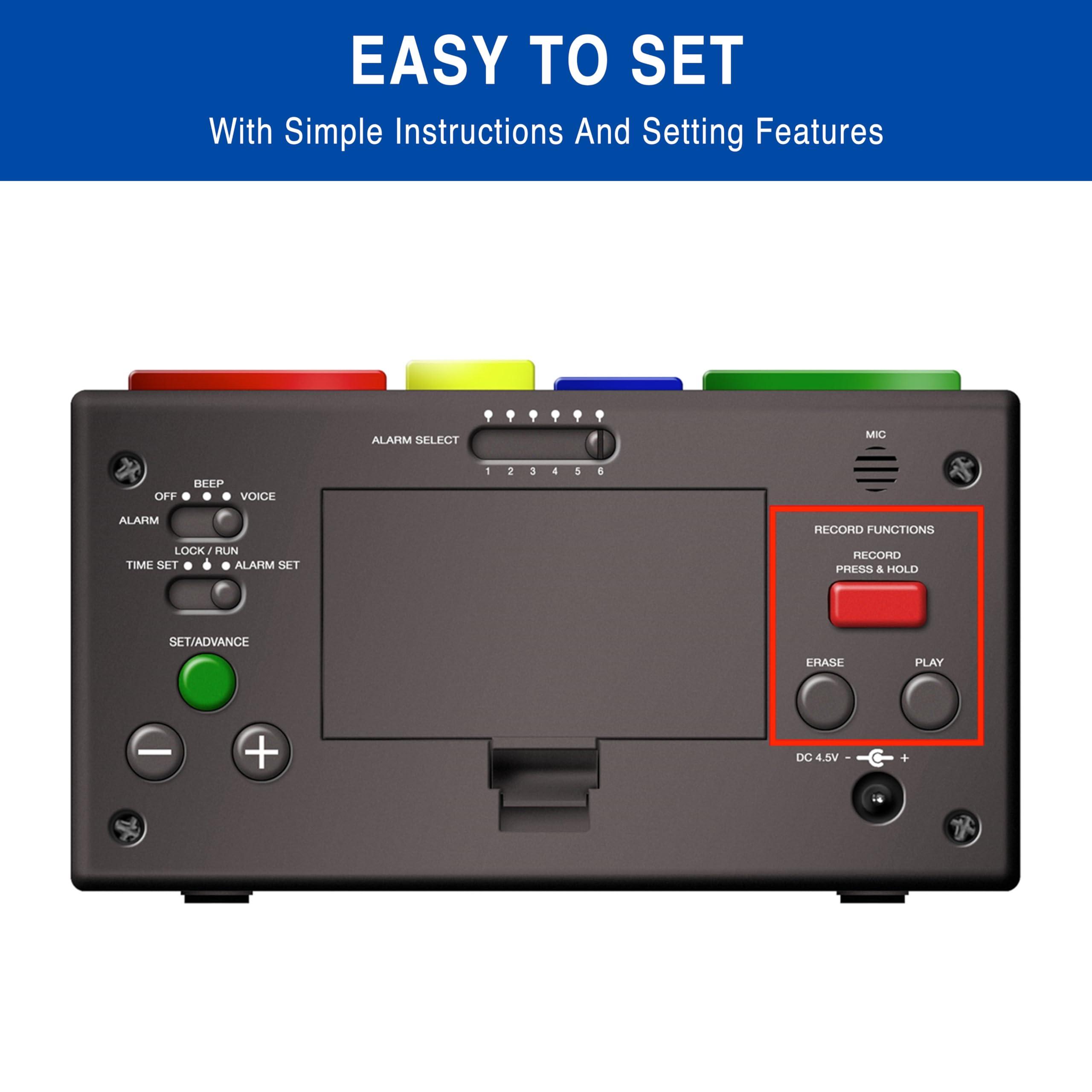 MEDCENTER MEDCENTER Your Minder Voice Record and Alarm Replay Reminder Clock with Loud Multiple Alarms, Recordable Talking Alarm Clock for Medication Reminders (With Adapter) Gift for Mom, Dad, Elderly, Seniors