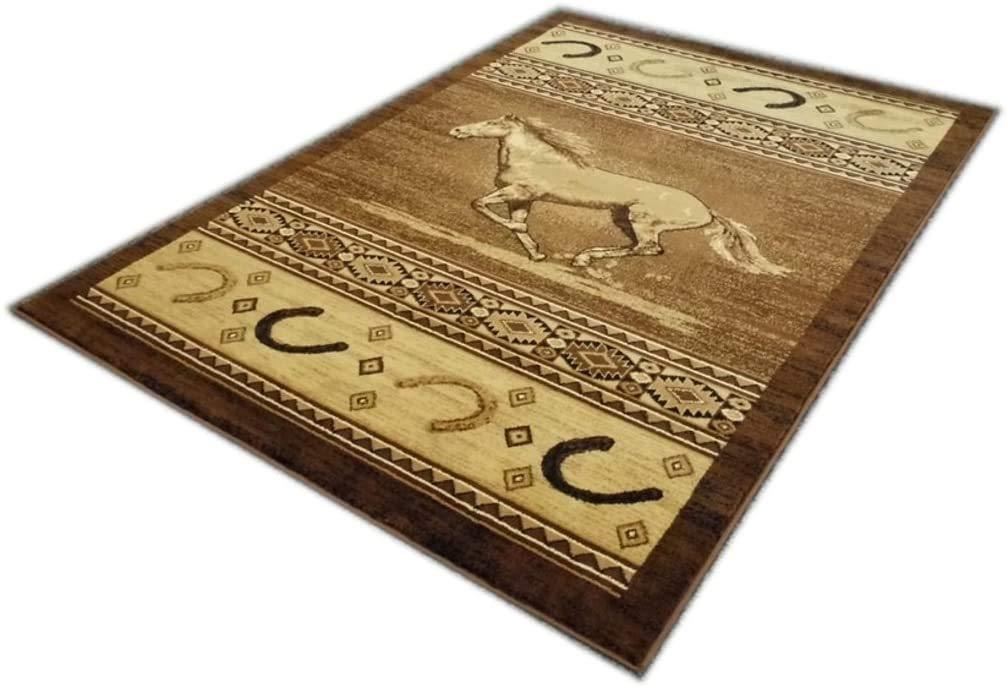champion rugs champion rugs Western Rustic Lodge Running Horse Stallion Horseshoe Southwestern Design Area Rug (2 Feet X 3 Feet)
