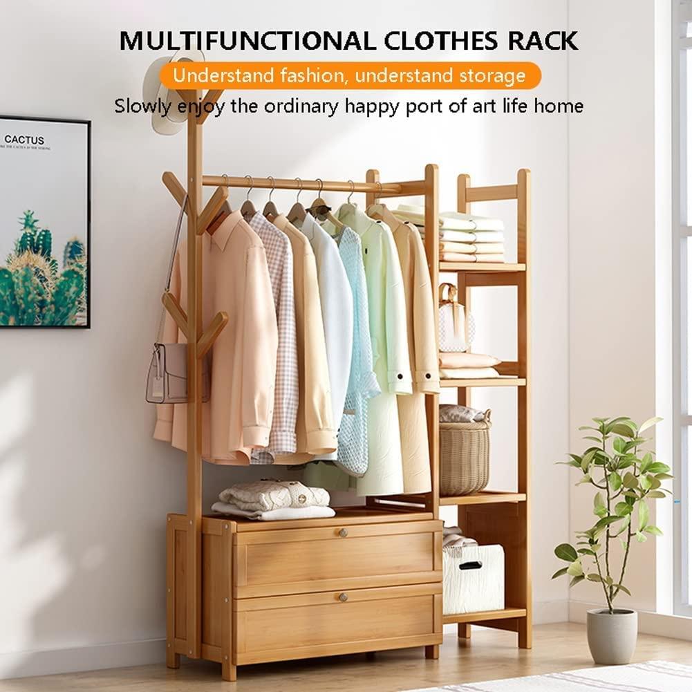 HomeLoft Basics Wooden Coat Stand, Free-Standing Garment Rack, Clothings Organizer, Storage Shoe Rack, 80X30X138CM