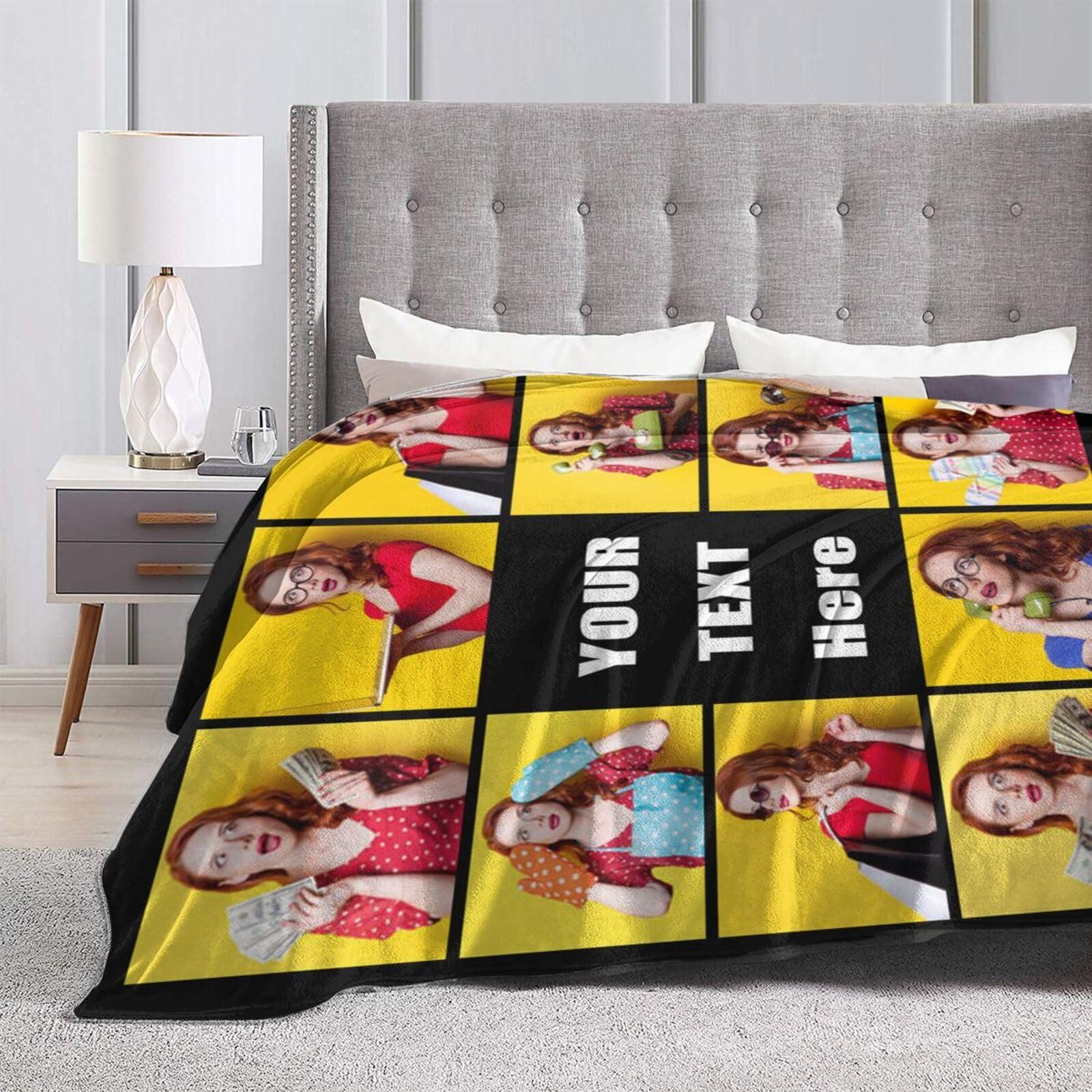 CYAHSJE CYAHSJE Custom Blankets with 10 Photos and Text, Personalized Picture Blankets with Multiple Designs,Customized Blanket for Bedroom Office Travel Christmas Birthday as Souvenirs Gifts