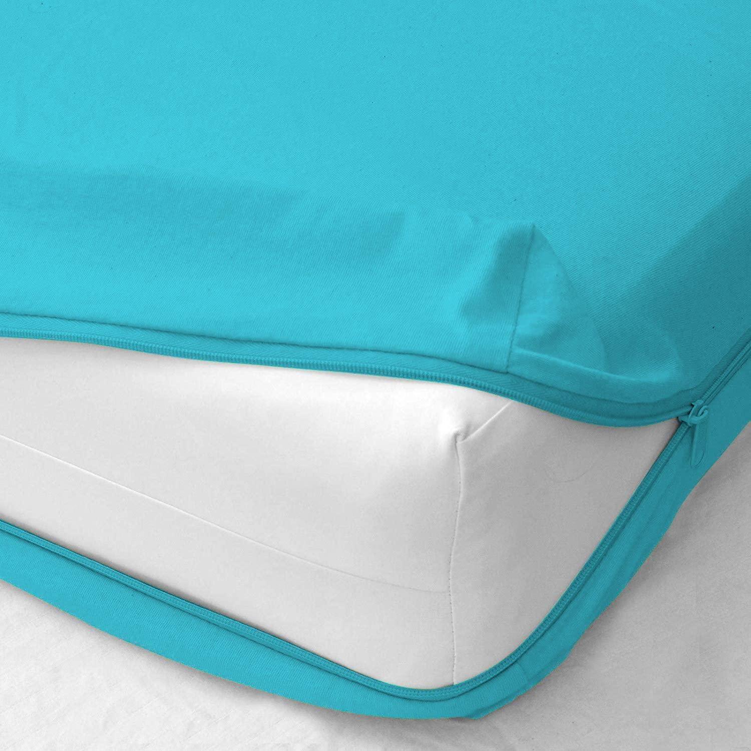 Velosso 1 Piece Zipper Mattress Cover Only Olympic Queen Size 12" Pocket Sold Separately 1000 Thread Count 100% Egyptian Cotton, Turquoise Blue