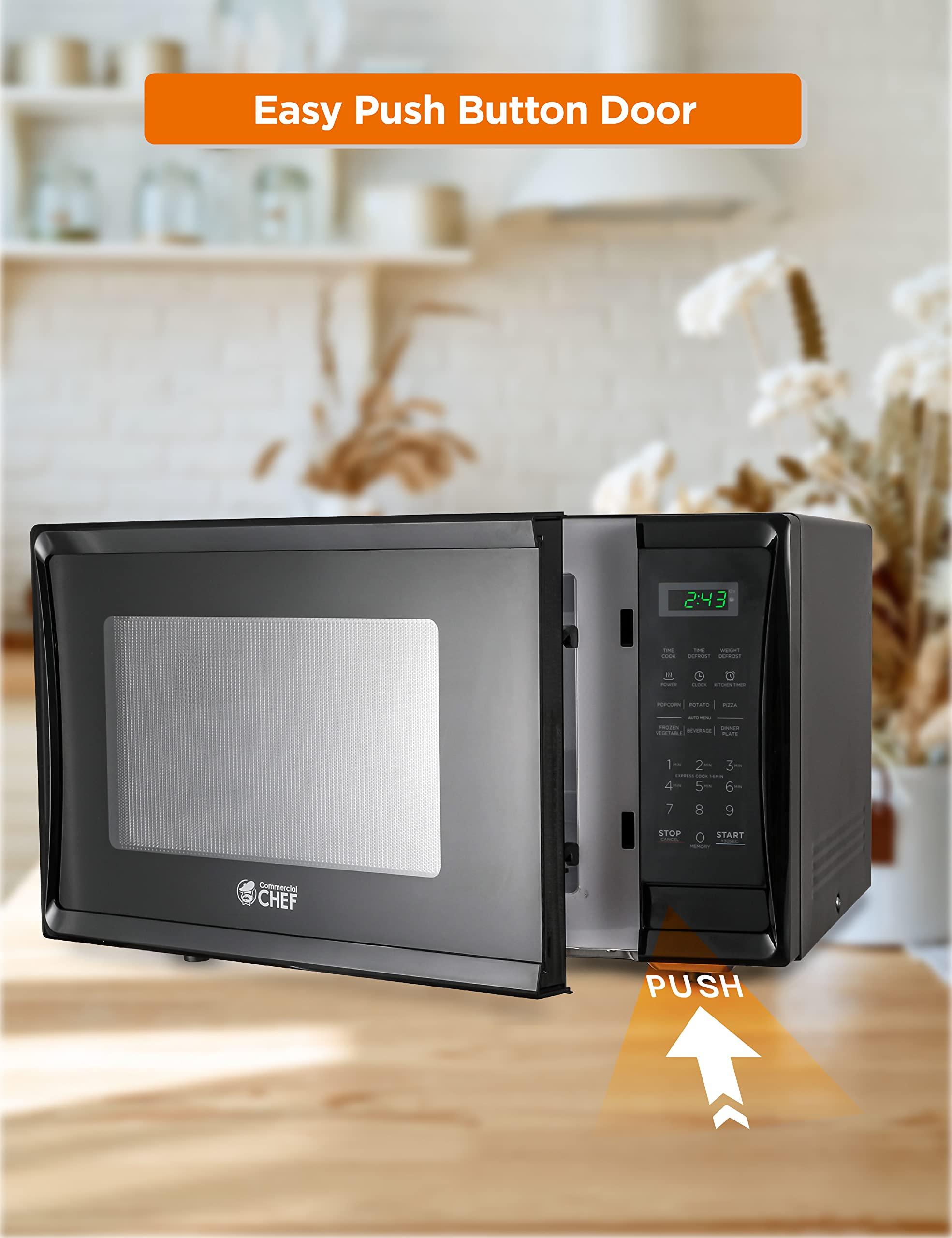Commercial CHEF COMMERCIAL CHEF 1.1 Cu Ft Microwave with 10 Power Levels, Microwave 1000W with Push Button Door Lock, Countertop Microwave with Microwave Turntable and Digital Controls, Black