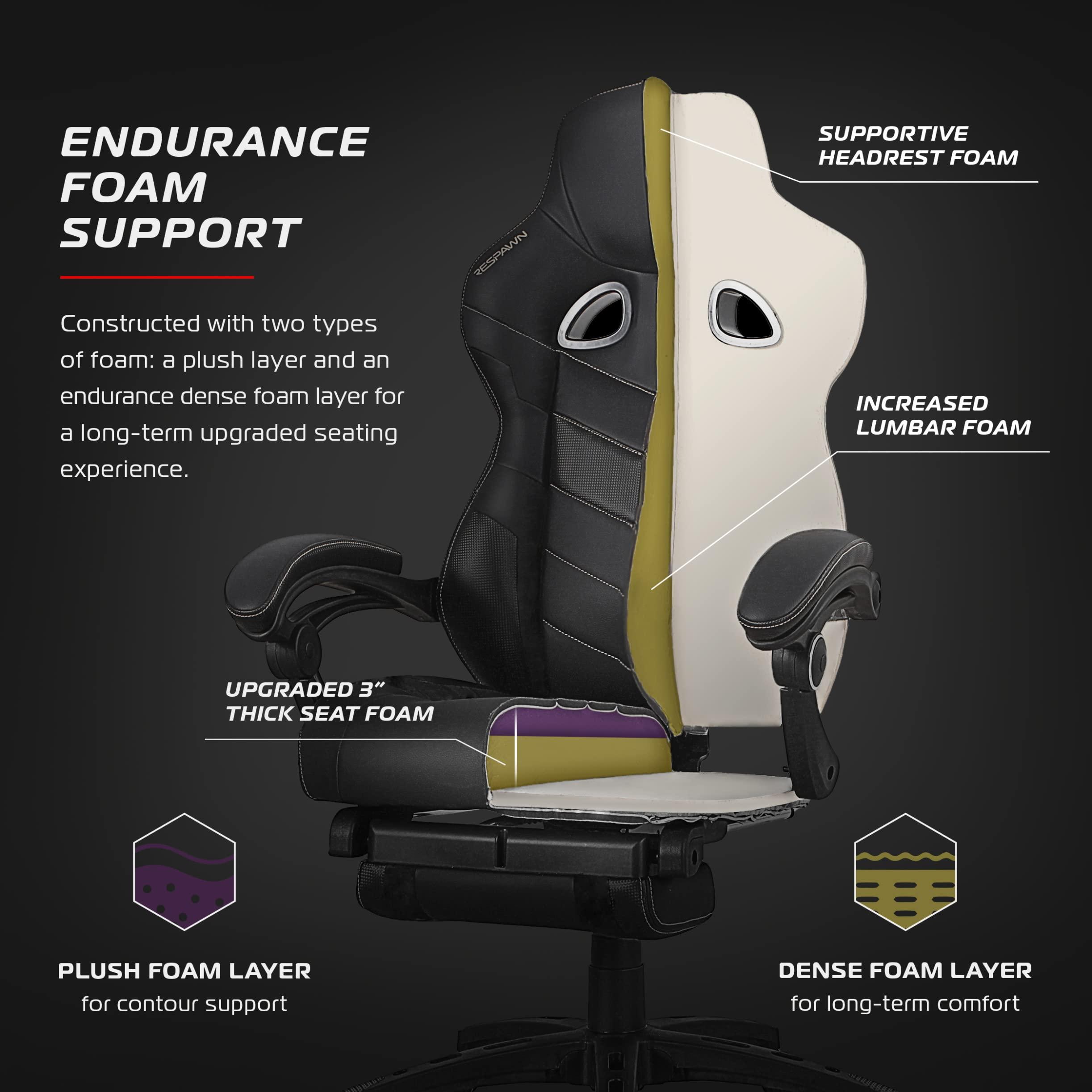 RESPAWN RESPAWN 110 Ergonomic Gaming Chair with Footrest Recliner - Racing Style High Back PC Computer Desk Office Chair - 360 Swivel, Adjustable Lumbar Support, Headrest Pillow, Padded Armrests - 2021 White