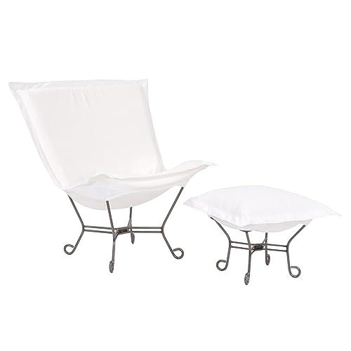 Howard Elliott Howard Elliott Scroll Puff Rocker Seating Chair With Cover, Multipurpose Alternate Seating Butterfly Chair with Titanium Frame, Patio Furniture for Camping, Home, Indoor & Outdoor, Seascape Natural