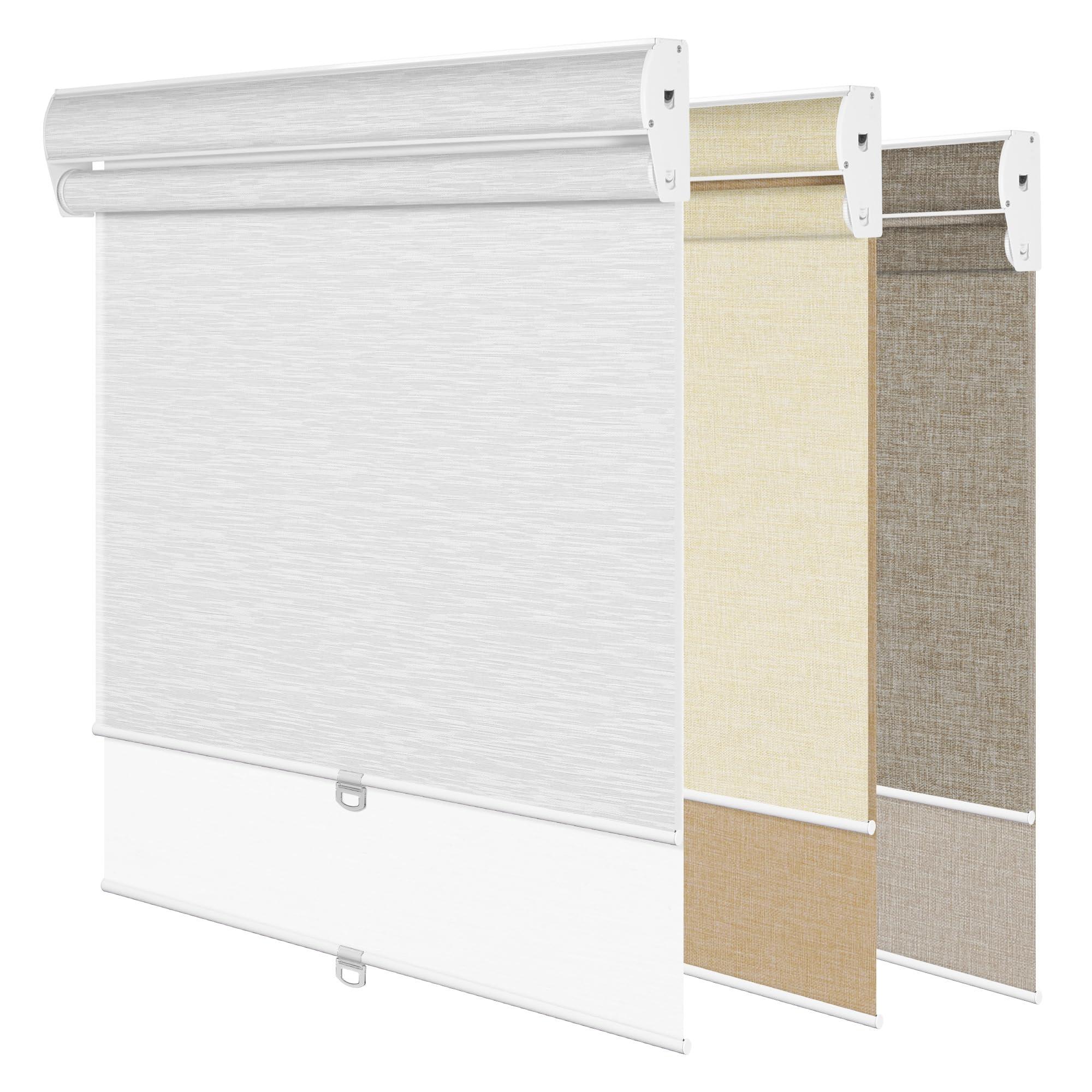 Doing-X DOING-X Dual Blinds Roller Shades for Window with Cassette Valance Thermal Insulation Cordless Blackout & Light Filtering Double Roller Blinds for Home Bedroom Office,70" W x 80" H,Jacquard White