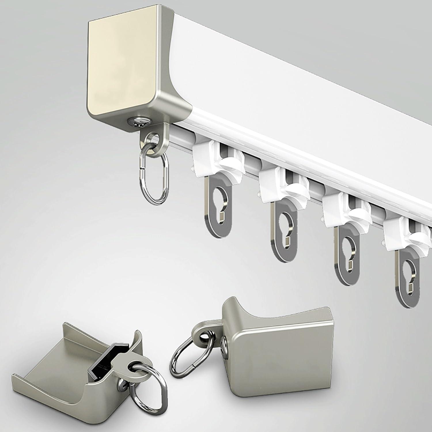 Bcofo Ceiling Curtain Track Set Black Wall Mount Curtain Rail Track System with Roller Hooks and Hardware Room Divider Curtain Rod or Wall with Rolling Hooks(White,2.2m(7.2ft))