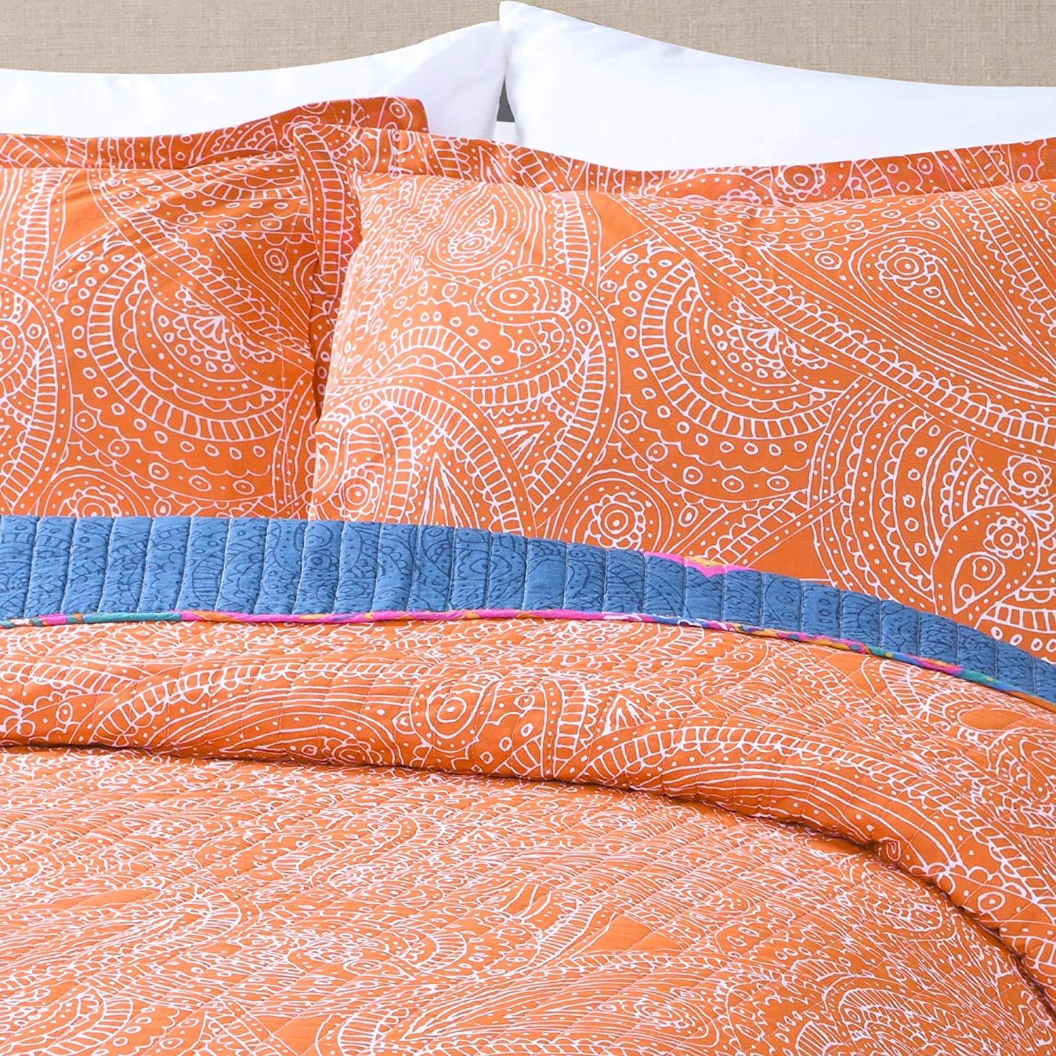 Lush Decor Lush Decor Boho Chic Reversible Cotton Quilt 3-Piece Set, King, Turquoise & Navy - Bright Paisley Print, Vibrant & Colorful Bohemian Bedding Set