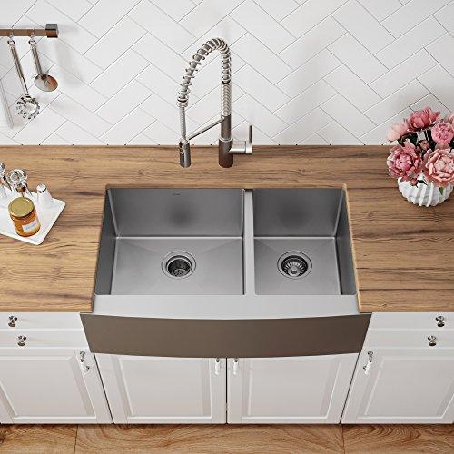 Kraus KRAUS Standart Pro 33-Inch Apron Front Farmhouse 16-Gauge 60/40 Double Bowl Stainless Steel Kitchen Sink, KHF203-33