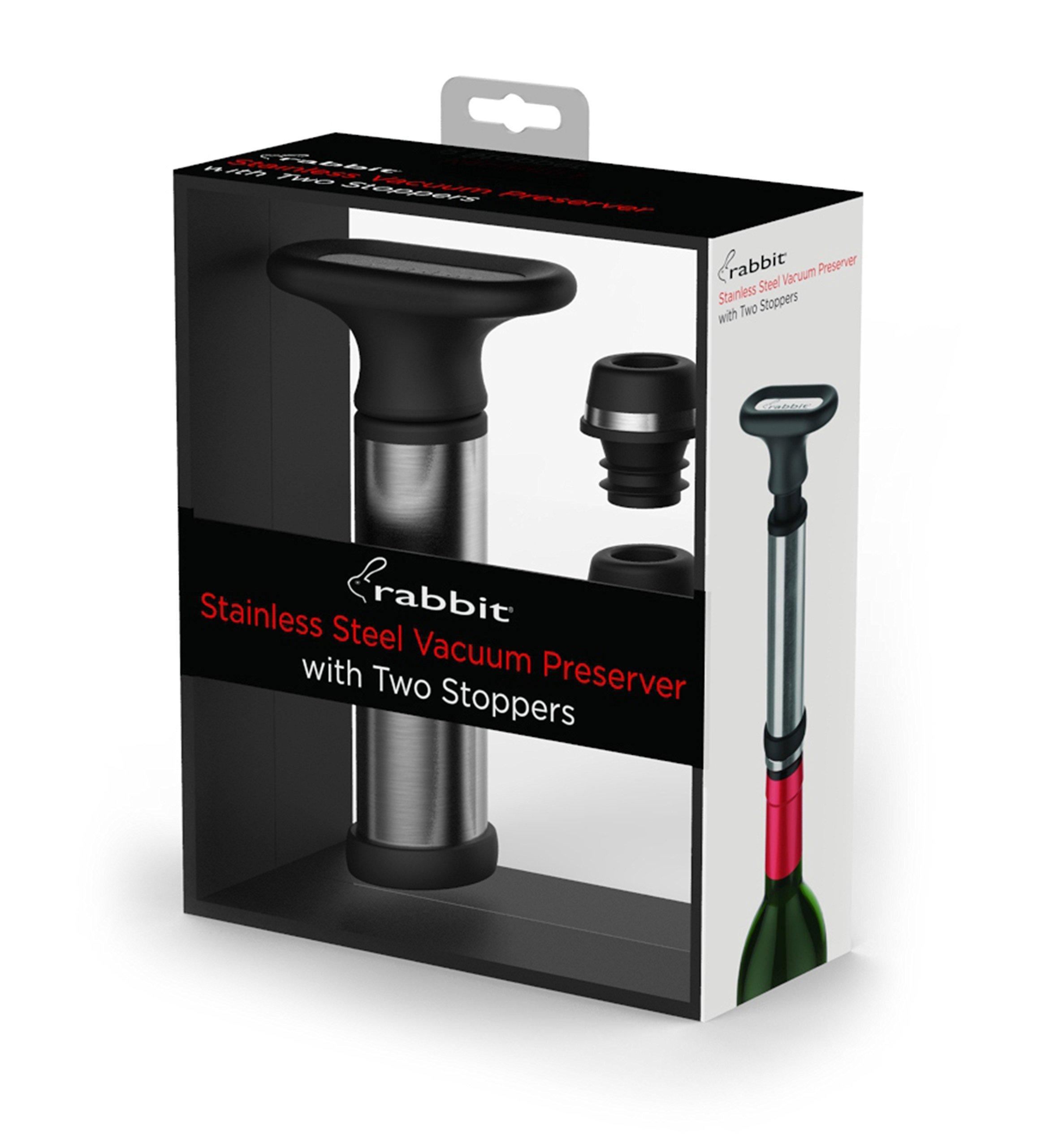 Metrokane Rabbit Wine Preserver with Two Wine Vacuum Stoppers (Stainless Steel)