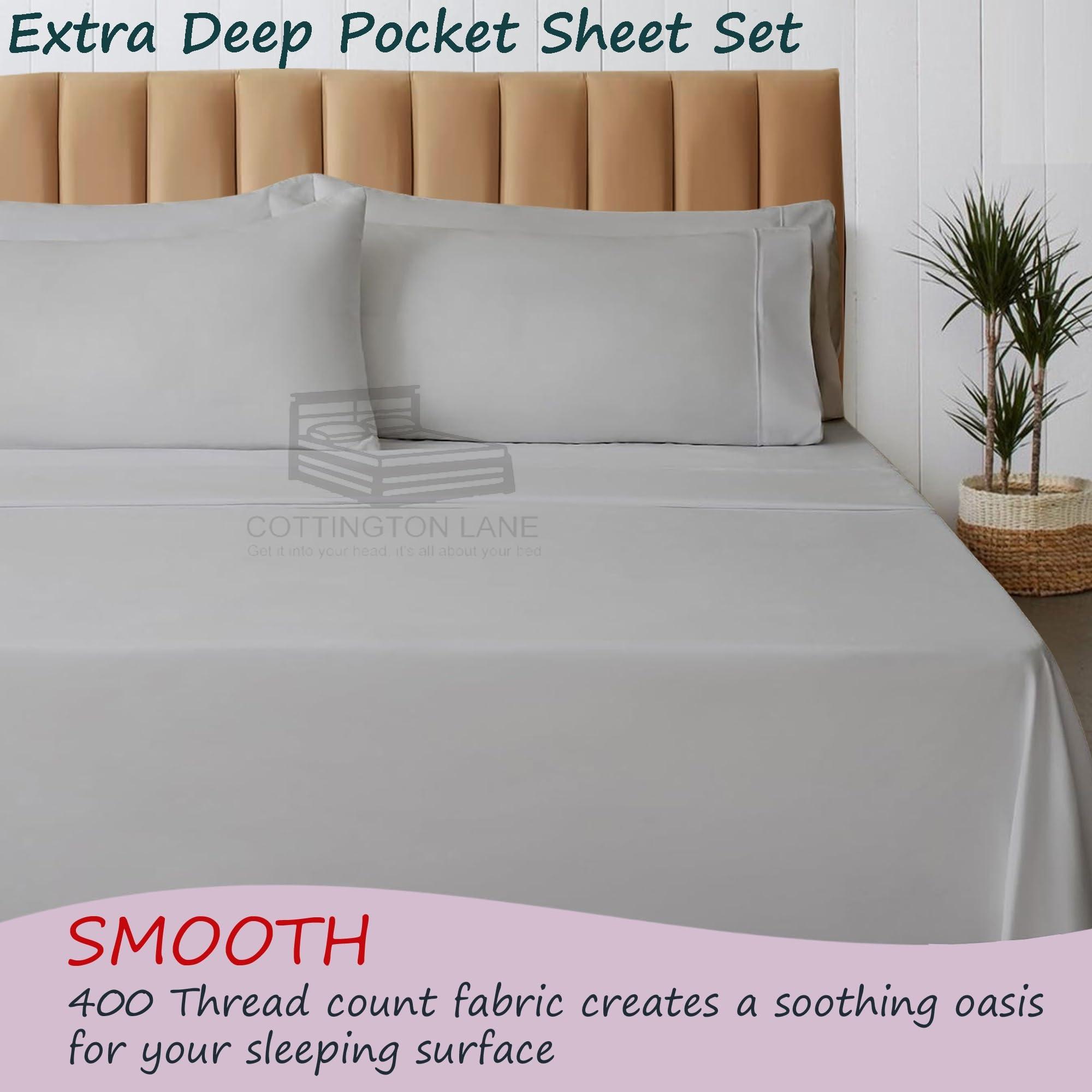 Cottington Lane Extra Deep Pocket California King Size Sheets - 22 Inch Extra Deep Pocket Fitted Sheet - 400 Thread Count 100% Egyptian Cotton - 22 Inch Extra Deep Sheets Calking - 4 PC Bed Sheets(Silver Grey Solid)