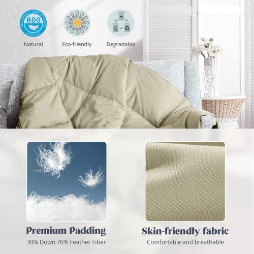 puredown Puredown Soft Feather Down Throw Blanket Lightweight Packable Couch Throw for Indoor and Outdoor Use, 50\"X70\", Beige