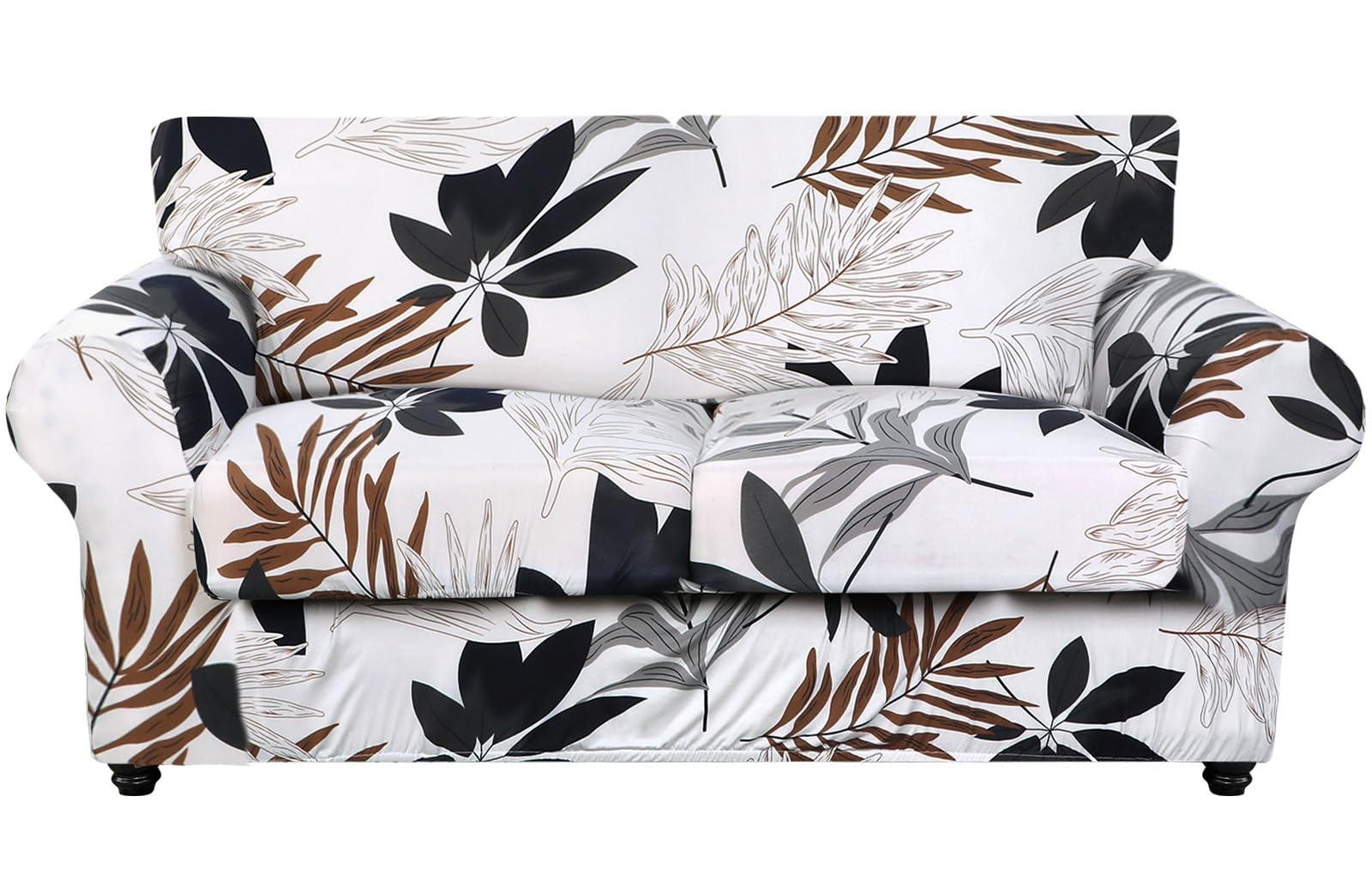 SearchI SearchI Stretch Sofa Cover Printed Couch Cover, Floral Pattern 3 Pieces Loveseat Slipcover with 2 Separate Cushion Cover, Washable Furniture Protector for Living Room(Loveseat, Maple Leaf Pattern)