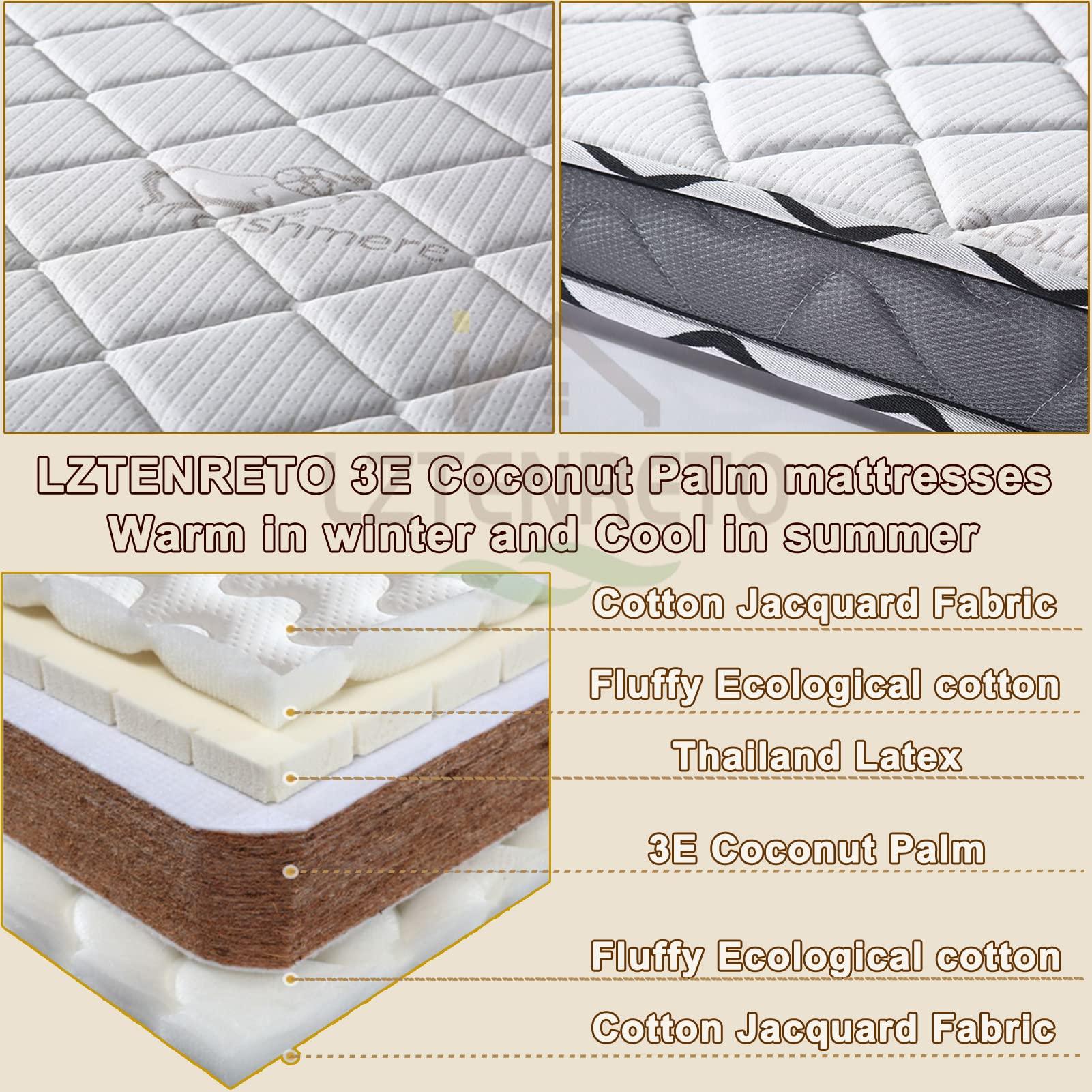 LZTENRETO LZTENRETO Firm Coconut Palm Mattress Organic Coconut Coir Mattress Quiet Coir Mattress Pad Thick Coir Mattress 6cm 9cm 11cm Spine Friendly (White-B,California King 6cm)