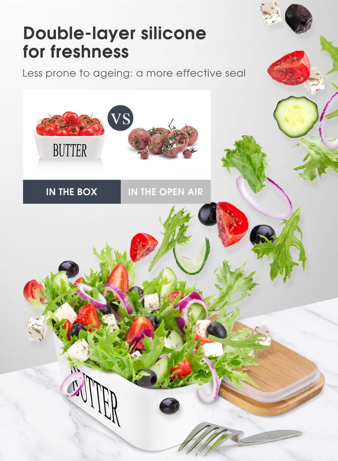 AISBUGUR AISBUGUR Butter Dish with Lid Ceramics Butter Keeper Container with Knife and High- quality Silicone Sealing Butter Dishes with Covers Good Kitchen Gift, Set of 2, White